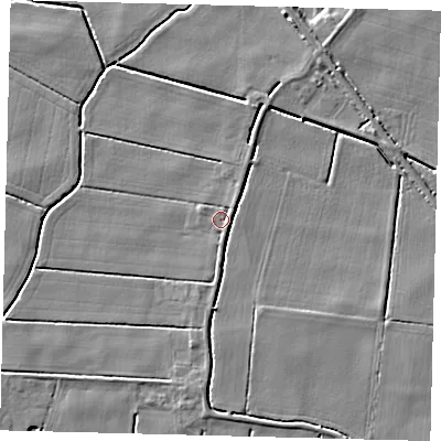 Shaded relief map of the ground around PE114XB, computed from Environment Agency LiDAR. The ground here sits at about 3 m above sea level and falls 4 m across the surrounding 800 m. Surface water reaching this point runs off ground lying to the north-east, 2.5 m higher.