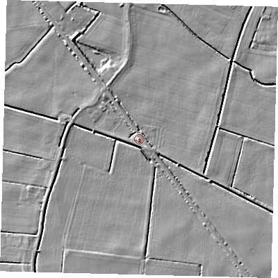 Shaded relief map of the ground around PE114XS, computed from Environment Agency LiDAR. The ground here sits at about 3 m above sea level and falls 5 m across the surrounding 800 m. Surface water reaching this point runs off ground lying to the north-west, 3.3 m higher.