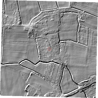 Shaded relief map of the ground around PE114XU, computed from Environment Agency LiDAR. The ground here sits at about 4 m above sea level and falls 5 m across the surrounding 800 m. Surface water reaching this point runs off ground lying to the north-north-west, 0.6 m higher.