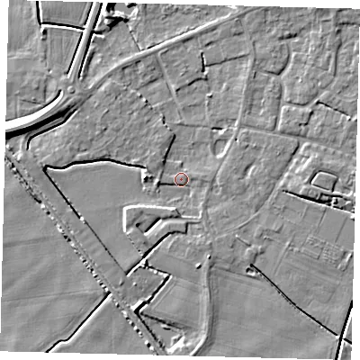 Shaded relief map of the ground around PE114XW, computed from Environment Agency LiDAR. The ground here sits at about 3 m above sea level and falls 8 m across the surrounding 800 m. Surface water reaching this point runs off ground lying to the west-north-west, 6.5 m higher.