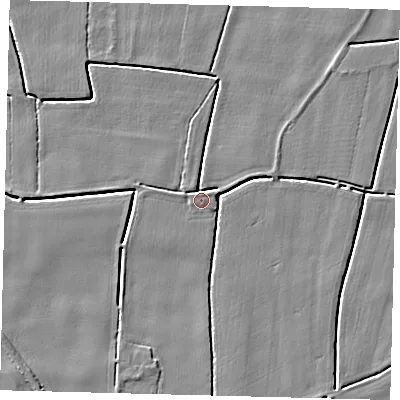 Shaded relief map of the ground around PE114XZ, computed from Environment Agency LiDAR. The ground here sits at about 3 m above sea level and falls 3 m across the surrounding 800 m. Surface water reaching this point runs off ground lying to the north-west, 0.7 m higher.