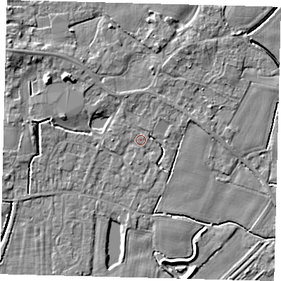 Shaded relief map of the ground around PE114YA, computed from Environment Agency LiDAR. The ground here sits at about 3 m above sea level and falls 6 m across the surrounding 800 m. Surface water reaching this point runs off ground lying to the north-north-west, 1.0 m higher.