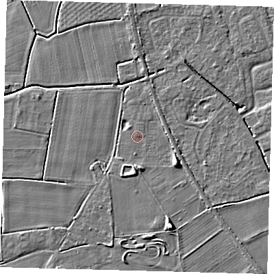 Shaded relief map of the ground around PE115AD, computed from Environment Agency LiDAR. The ground here sits at about 3 m above sea level and falls 6 m across the surrounding 800 m. Surface water reaching this point runs off ground lying to the south-south-east, 4.7 m higher.