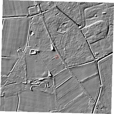 Shaded relief map of the ground around PE115AE, computed from Environment Agency LiDAR. The ground here sits at about 4 m above sea level and falls 6 m across the surrounding 800 m. Surface water reaching this point runs off ground lying to the south-south-west, 4.6 m higher.