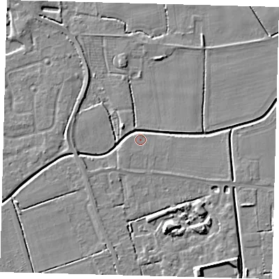 Shaded relief map of the ground around PE115AG, computed from Environment Agency LiDAR. The ground here sits at about 3 m above sea level and falls 6 m across the surrounding 800 m. Surface water reaching this point runs off ground lying to the north-north-east, 3.7 m higher.