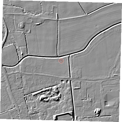 Shaded relief map of the ground around PE115AL, computed from Environment Agency LiDAR. The ground here sits at about 3 m above sea level and falls 6 m across the surrounding 800 m. Surface water reaching this point runs off ground lying to the south-south-west, 6.2 m higher.