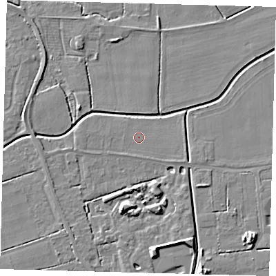 Shaded relief map of the ground around PE115AN, computed from Environment Agency LiDAR. The ground here sits at about 3 m above sea level and falls 7 m across the surrounding 800 m. Surface water reaching this point runs off ground lying to the south-south-west, 5.9 m higher.