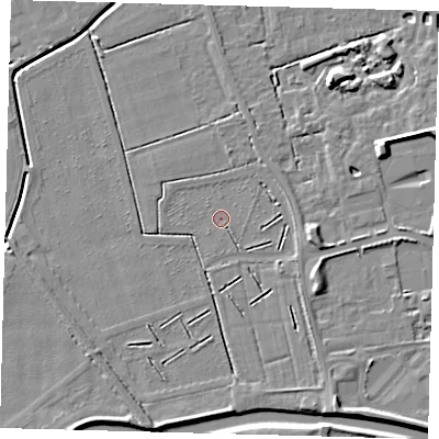 Shaded relief map of the ground around PE115AT, computed from Environment Agency LiDAR. The ground here sits at about 3 m above sea level and falls 6 m across the surrounding 800 m. Surface water reaching this point runs off ground lying to the east-south-east, 1.8 m higher.