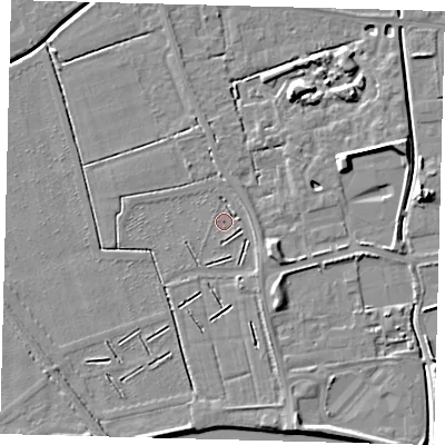 Shaded relief map of the ground around PE115AW, computed from Environment Agency LiDAR. The ground here sits at about 3 m above sea level and falls 7 m across the surrounding 800 m. Surface water reaching this point runs off ground lying to the north, 1.8 m higher.