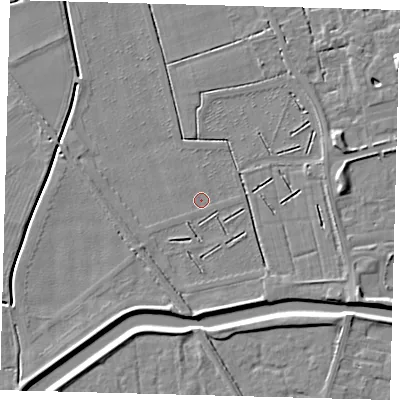 Shaded relief map of the ground around PE115BE, computed from Environment Agency LiDAR. The ground here sits at about 3 m above sea level and falls 6 m across the surrounding 800 m. Surface water reaching this point runs off ground lying to the south-south-east, 2.6 m higher.