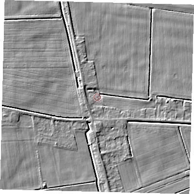 Shaded relief map of the ground around PE115BF, computed from Environment Agency LiDAR. The ground here sits at about 3 m above sea level and falls 4 m across the surrounding 800 m. Surface water reaching this point runs off ground lying to the east, 3.0 m higher.