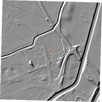 Shaded relief map of the ground around PE115JH, computed from Environment Agency LiDAR. The ground here sits at about 3 m above sea level and falls 10 m across the surrounding 800 m. Surface water reaching this point runs off ground lying to the east-south-east, 5.0 m higher.