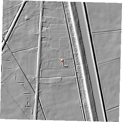 Shaded relief map of the ground around PE117AA, computed from Environment Agency LiDAR. The ground here sits at about 3 m above sea level and falls 6 m across the surrounding 800 m. Surface water reaching this point runs off ground lying to the north-east, 1.8 m higher.
