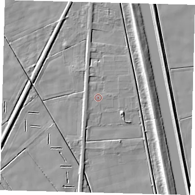 Shaded relief map of the ground around PE117AH, computed from Environment Agency LiDAR. The ground here sits at about 2 m above sea level and falls 7 m across the surrounding 800 m. Surface water reaching this point runs off ground lying to the north-north-west, 1.3 m higher.