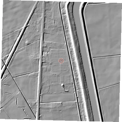 Shaded relief map of the ground around PE117AJ, computed from Environment Agency LiDAR. The ground here sits at about 3 m above sea level and falls 6 m across the surrounding 800 m. Surface water reaching this point runs off ground lying to the east, 0.6 m higher.