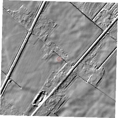 Shaded relief map of the ground around PE117AL, computed from Environment Agency LiDAR. The ground here sits at about 2 m above sea level and falls 4 m across the surrounding 800 m. Surface water reaching this point runs off ground lying to the south-south-west, 2.6 m higher.