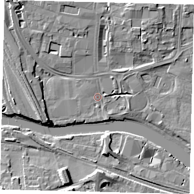 Shaded relief map of the ground around PE11DY, computed from Environment Agency LiDAR. The ground here sits at about 5 m above sea level and falls 9 m across the surrounding 800 m. Surface water reaching this point runs off ground lying to the west-south-west, 9.0 m higher.