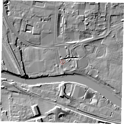 Shaded relief map of the ground around PE11EH, computed from Environment Agency LiDAR. The ground here sits at about 5 m above sea level and falls 9 m across the surrounding 800 m. Surface water reaching this point runs off ground lying to the west-south-west, 9.0 m higher.