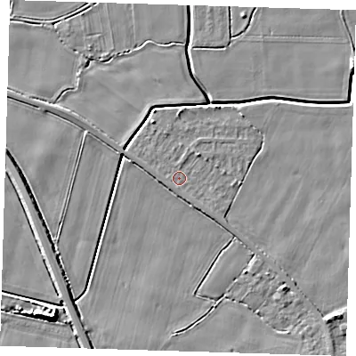 Shaded relief map of the ground around PE120AA, computed from Environment Agency LiDAR. The ground here sits at about 3 m above sea level and falls 7 m across the surrounding 800 m. Surface water reaching this point runs off ground lying to the west-north-west, 0.8 m higher.