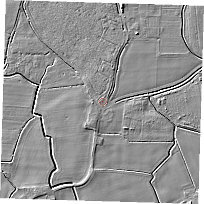 Shaded relief map of the ground around PE120AF, computed from Environment Agency LiDAR. The ground here sits at about 3 m above sea level and falls 5 m across the surrounding 800 m. Surface water reaching this point runs off ground lying to the west, 0.7 m higher.