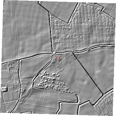 Shaded relief map of the ground around PE120AZ, computed from Environment Agency LiDAR. The ground here sits at about 3 m above sea level and falls 3 m across the surrounding 800 m. Surface water reaching this point runs off ground lying to the south-west, 0.7 m higher.
