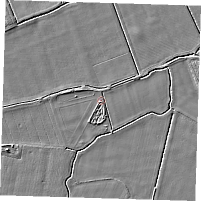 Shaded relief map of the ground around PE120BF, computed from Environment Agency LiDAR. The ground here sits at about 3 m above sea level and falls 4 m across the surrounding 800 m. Surface water reaching this point runs off ground lying to the west-north-west, 1.5 m higher.