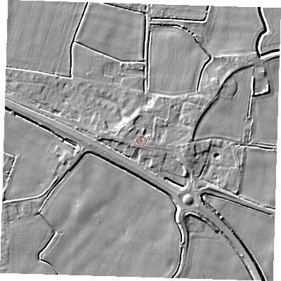 Shaded relief map of the ground around PE120BJ, computed from Environment Agency LiDAR. The ground here sits at about 4 m above sea level and falls 5 m across the surrounding 800 m. Surface water reaching this point runs off ground lying to the north-west, 1.2 m higher.