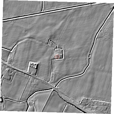 Shaded relief map of the ground around PE120BP, computed from Environment Agency LiDAR. The ground here sits at about 3 m above sea level and falls 5 m across the surrounding 800 m. Surface water reaching this point runs off ground lying to the west-south-west, 2.6 m higher.