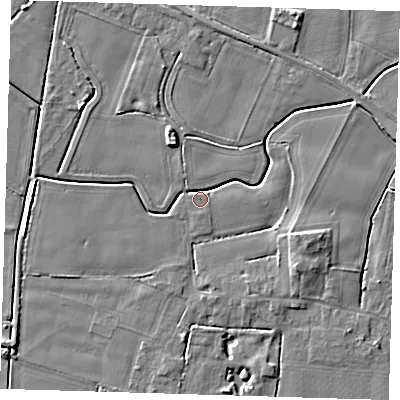 Shaded relief map of the ground around PE120BS, computed from Environment Agency LiDAR. The ground here sits at about 3 m above sea level and falls 5 m across the surrounding 800 m. Surface water reaching this point runs off ground lying to the north-north-west, 4.9 m higher.