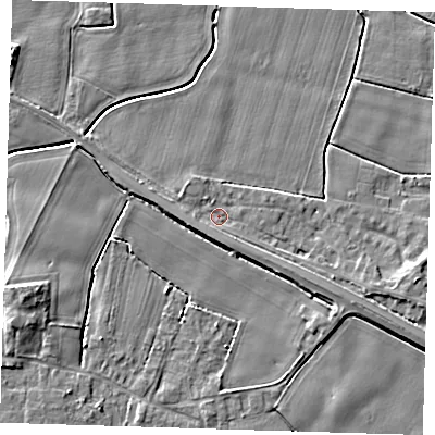 Shaded relief map of the ground around PE120BW, computed from Environment Agency LiDAR. The ground here sits at about 3 m above sea level and falls 5 m across the surrounding 800 m. Surface water reaching this point runs off ground lying to the west-south-west, 1.7 m higher.