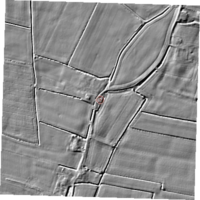Shaded relief map of the ground around PE120DE, computed from Environment Agency LiDAR. The ground here sits at about 3 m above sea level and falls 3 m across the surrounding 800 m. Surface water reaching this point runs off ground lying to the south-south-west, 1.5 m higher.