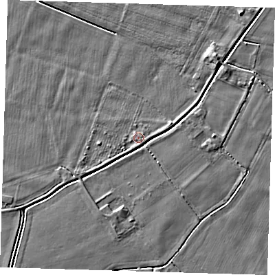 Shaded relief map of the ground around PE120DG, computed from Environment Agency LiDAR. The ground here sits at about 3 m above sea level and falls 4 m across the surrounding 800 m. Surface water reaching this point runs off ground lying to the south-south-east, 0.8 m higher.