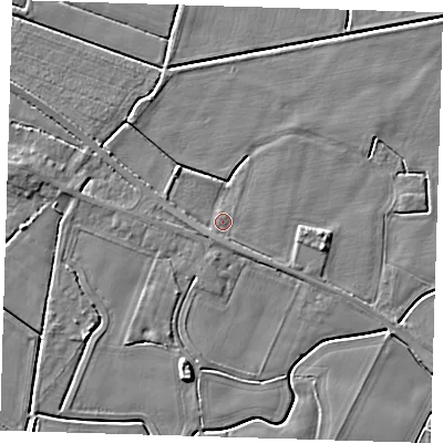 Shaded relief map of the ground around PE120DH, computed from Environment Agency LiDAR. The ground here sits at about 3 m above sea level and falls 5 m across the surrounding 800 m. Surface water reaching this point runs off ground lying to the north-west, 1.9 m higher.