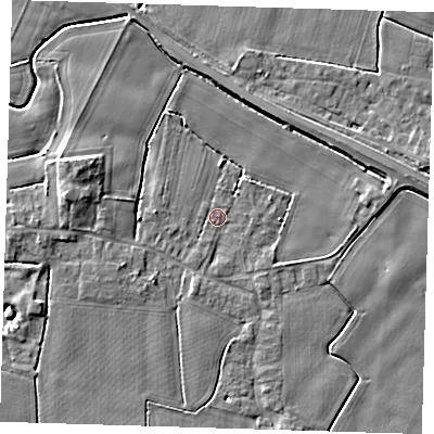Shaded relief map of the ground around PE120DN, computed from Environment Agency LiDAR. The ground here sits at about 3 m above sea level and falls 5 m across the surrounding 800 m. Surface water reaching this point runs off ground lying to the south-south-west, 1.3 m higher.