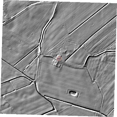 Shaded relief map of the ground around PE120DQ, computed from Environment Agency LiDAR. The ground here sits at about 3 m above sea level and falls 4 m across the surrounding 800 m. Surface water reaching this point runs off ground lying to the north-north-east, 1.3 m higher.