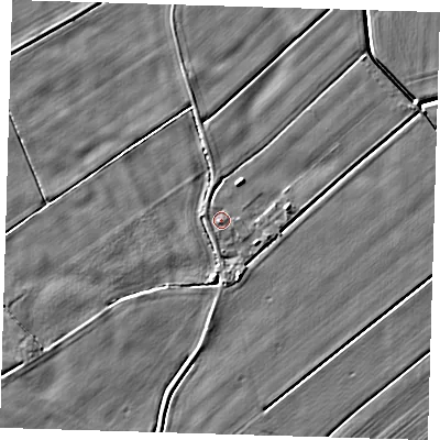 Shaded relief map of the ground around PE120FF, computed from Environment Agency LiDAR. The ground here sits at about 3 m above sea level and falls 4 m across the surrounding 800 m. Surface water reaching this point runs off ground lying to the south-south-west, 0.8 m higher.