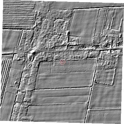 Shaded relief map of the ground around PE120FU, computed from Environment Agency LiDAR. The ground here sits at about 3 m above sea level and falls 3 m across the surrounding 800 m. Surface water reaching this point runs off ground lying to the west-north-west, 1.0 m higher.