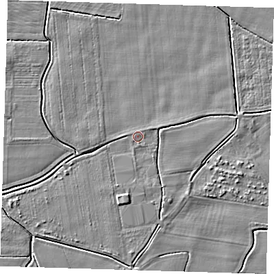 Shaded relief map of the ground around PE120GA, computed from Environment Agency LiDAR. The ground here sits at about 3 m above sea level and falls 3 m across the surrounding 800 m. Surface water reaching this point runs off ground lying to the north-east, 0.7 m higher.