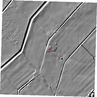 Shaded relief map of the ground around PE120HA, computed from Environment Agency LiDAR. The ground here sits at about 4 m above sea level and falls 5 m across the surrounding 800 m. Surface water reaching this point runs off ground lying to the west-south-west, 2.5 m higher.