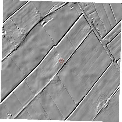 Shaded relief map of the ground around PE120HF, computed from Environment Agency LiDAR. The ground here sits at about 2 m above sea level and falls 5 m across the surrounding 800 m. Surface water reaching this point runs off ground lying to the south-east, 0.7 m higher.