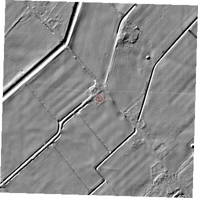 Shaded relief map of the ground around PE120HG, computed from Environment Agency LiDAR. The ground here sits at about 3 m above sea level and falls 4 m across the surrounding 800 m. Surface water reaching this point runs off ground lying to the east-north-east, 0.7 m higher.
