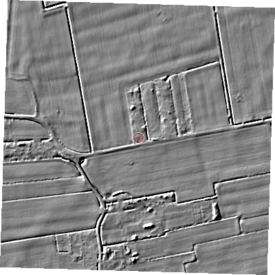 Shaded relief map of the ground around PE120HY, computed from Environment Agency LiDAR. The ground here sits at about 2 m above sea level and falls 5 m across the surrounding 800 m. Surface water reaching this point runs off ground lying to the south-south-west, 0.6 m higher.