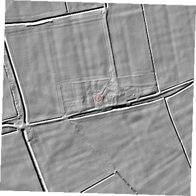 Shaded relief map of the ground around PE120JB, computed from Environment Agency LiDAR. The ground here sits at about 2 m above sea level and falls 4 m across the surrounding 800 m. Surface water reaching this point runs off ground lying to the east, 1.7 m higher.