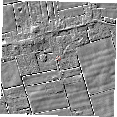 Shaded relief map of the ground around PE120JG, computed from Environment Agency LiDAR. The ground here sits at about 2 m above sea level and falls 3 m across the surrounding 800 m. Surface water reaching this point runs off ground lying to the west-north-west, 2.5 m higher.