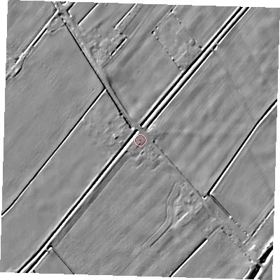 Shaded relief map of the ground around PE120JP, computed from Environment Agency LiDAR. The ground here sits at about 3 m above sea level and falls 4 m across the surrounding 800 m. Surface water reaching this point runs off ground lying to the south-south-west, 0.7 m higher.