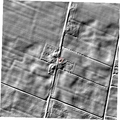 Shaded relief map of the ground around PE120LN, computed from Environment Agency LiDAR. The ground here sits at about 3 m above sea level and falls 4 m across the surrounding 800 m. Surface water reaching this point runs off ground lying to the north-west, 1.1 m higher.