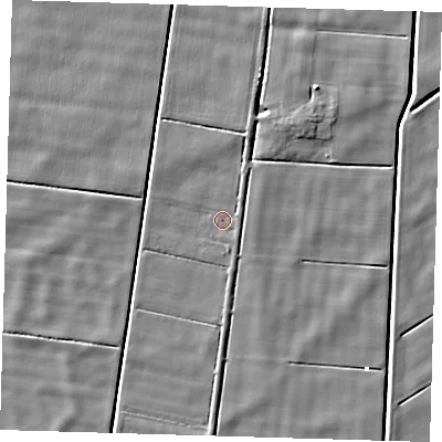 Shaded relief map of the ground around PE120LW, computed from Environment Agency LiDAR. The ground here sits at about 1 m above sea level and falls 5 m across the surrounding 800 m. Surface water reaching this point runs off ground lying to the south-east, 1.0 m higher.