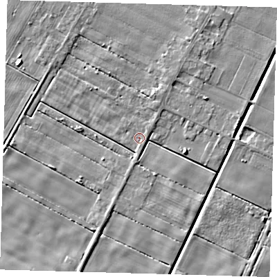 Shaded relief map of the ground around PE120NQ, computed from Environment Agency LiDAR. The ground here sits at about 1 m above sea level and falls 5 m across the surrounding 800 m. Surface water reaching this point runs off ground lying to the north-east, 0.9 m higher.