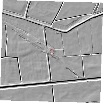 Shaded relief map of the ground around PE120NR, computed from Environment Agency LiDAR. The ground here sits at about 3 m above sea level and falls 6 m across the surrounding 800 m. Surface water reaching this point runs off ground lying to the west, 0.8 m higher.