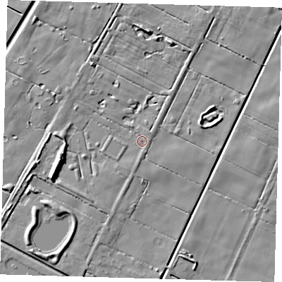 Shaded relief map of the ground around PE120NS, computed from Environment Agency LiDAR. The ground here sits at about 1 m above sea level and falls 8 m across the surrounding 800 m. Surface water reaching this point runs off ground lying to the south-south-west, 1.3 m higher.